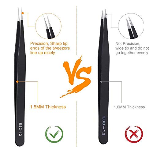 6PCS Precision Tweezers Set, Upgraded Anti-Static Stainless Steel Tweezers