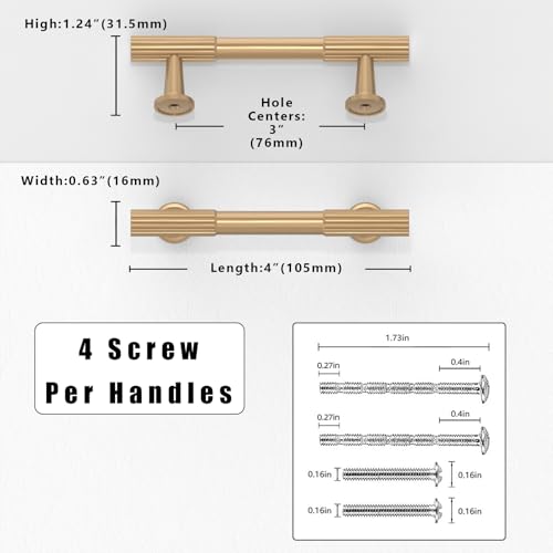 10 Pack Champagne Bronze Cabinet Pulls 3 Inch(76mm) Kitchen Cabinet Handles Solid Zinc Alloy Cabinet Hardware Drawer Pulls - color: Champagne Bronze, size: 3" Hole Center