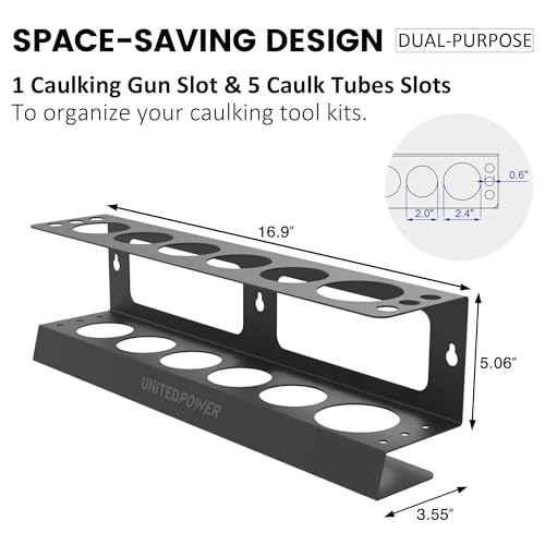 UNITEDPOWER Caulking Gun Holder, Wall Mount Hand Caulking Gun Storage Rack, Caulk Tube Organizer for Workshop, Shop, Garage