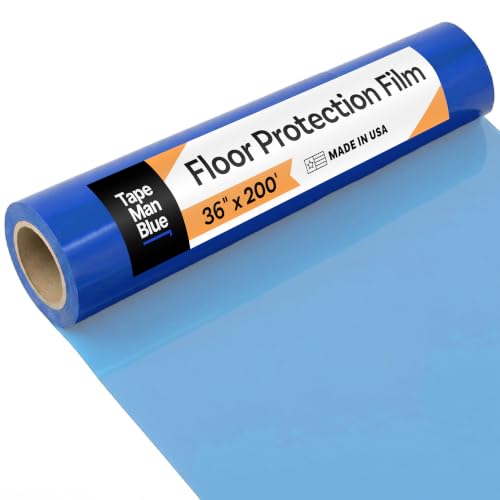 TapeManBlue Floor Protection Film, 36" x 200', Made in USA, Blue Self Adhesive Floor Protector Tape for Moving, Painting and Construction, Temporary Covering to Shield Hardwood, Tile, Hard Surfaces