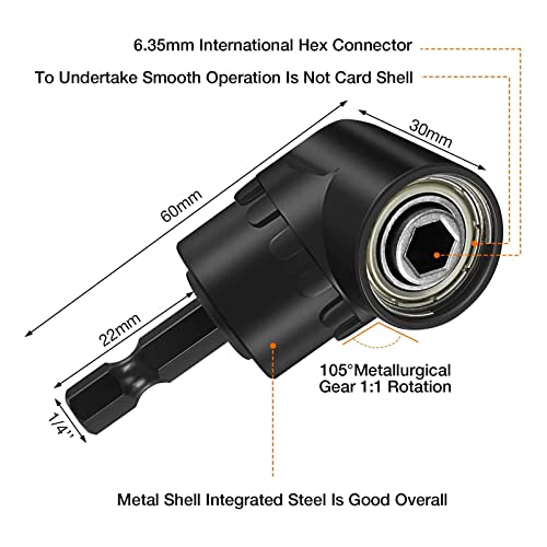 CIGOTU Right Angle Drill Adaptor,4-in-1 Impact Drill Bit Extension,360° Rotatable 1/4 3/8 1/2" Impact Grade Socket Adapter Set,105 Degree Angle Screwdriver Drill Bit for Household Workplace Industry - color: 4*black