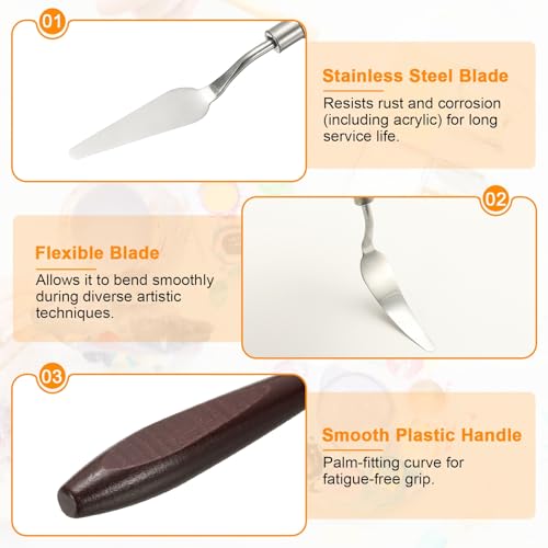 HARFINGTON 5pcs Palette Knife Painting Tool 2.2 x 0.59 Stainless Steel Art Spatula Pallet Knives Scrapers Tools with Beech Wood Handle for Acrylic Oil Canvas Mixing Spreading, Red/Silver - size: 2.2" x 0.59"