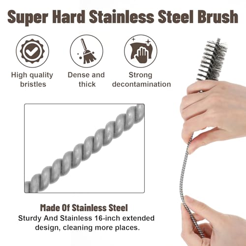 8 Pcs 11.8 Inch Pipe Cleaning Brush Set with Stainless Steel Bristles, Variety Pack Tube Bottle Brush for Auto Parts, Guns, Tubes, Cylinders
