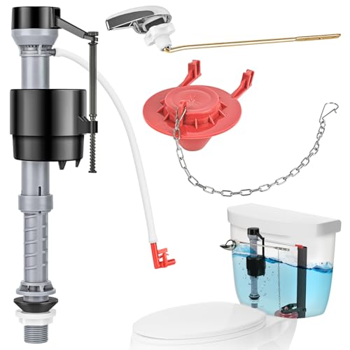 Universal Toilet Flusher Replacement Kit, Water-Saving & Height Adjustable Fill Valve, 2-Inch Flapper, Toilet Handle Lever, Quiet & Anti-Siphon Toilet Repair Kit Inside Tank (Red, 1-Pack) - color: Red