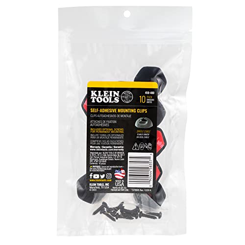 Klein Tools 450-410 Cable Clips, Made in USA, Self-Adhesive 3-Slot Cable, Cord Management Mounting Clips, Optional Screw for Permanent Mounting, 10-Pack - style: 3-Slot Clips