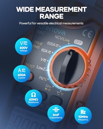 Crenova Clamp Meter Multimeter 600A AC/DC 6000Counts TRMS Electrical Tester