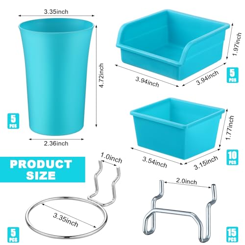Yookeer 20 Pcs Pegboard Bins and Cups Accessories with Hooks, Blue - color: Blue