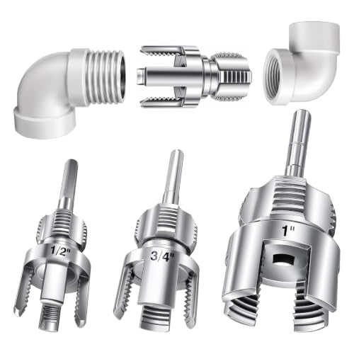 PVC Pipe Threader Kit for Drill, 6-in-1 Internal & External Threading Tool with 1/2", 3/4", 1" Dies, Hardened Alloy Steel PVC Pipe Thread Maker for Sprinkler Repair & DIY Plumbing