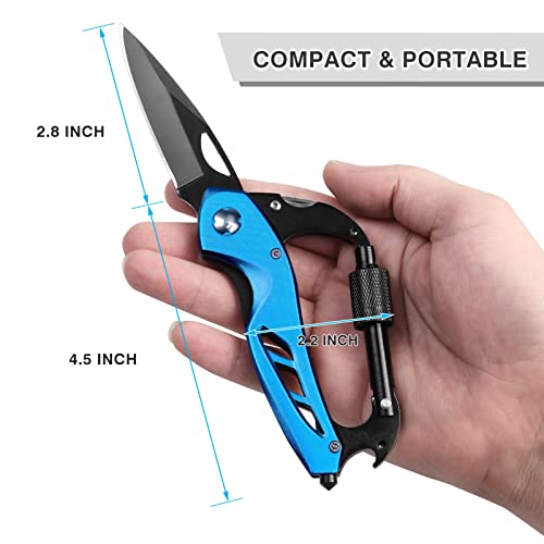 FUNBRO EDC Multitool Carabiner with Knife, Bottle Opener - color: Blue