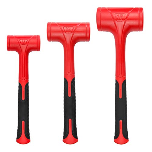 YIYITOOLS Dead Blow Hammer Set, 3 Piece/16oz(1LB),27oz(1.5LB),45oz(3LB),Red and Black, Shockproof Design, No Rebound Mallet Unibody Molded Checkered Grip Spark and Rebound Resistant (YY-3-013) - size: 1-3LB