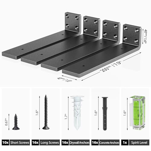 Sturdy Heavy Duty Shelf Bracket 8-Inch Set of 4, Perfect for Floating Shelves, Made from 1/5" Thick Metal in Matte Black Finish - size: 8 Inch, style: 4 Pack