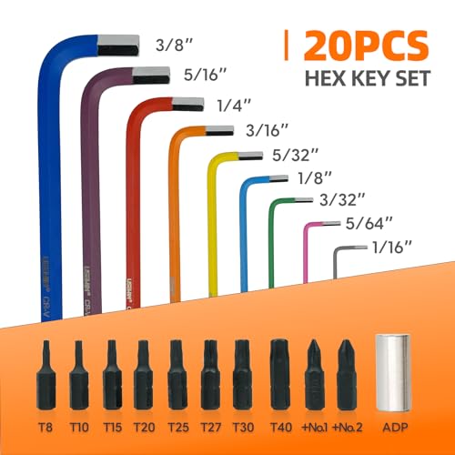 Hex Key Set 20 PCS Allen Wrenches Sets SAE Allen Key Set with Ball End Allen Key Set with Bits with Adapter Allen Wrench Set for Home DIY Bicycle Repairs