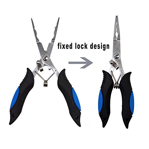 Stainless Steel Fishing Pliers - Needle Nose Plier for Cutting Fishing Line, Multitool Pliers with Sheath and Telescopic Lanyard | Fishing Tools