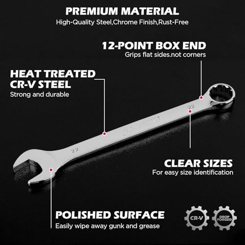 15-Piece Metric Combination Wrench Set, 8–22mm 12-Point Open End and Box End Wrench Kit with Organizer, Chrome Vanadium Steel Tools for Mechanics, Garages and Workshops - style: 15-Piece Combination (Metric)