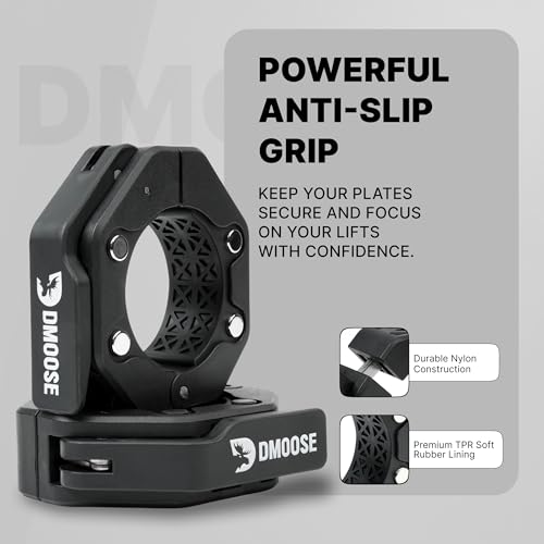 DMoose Fitness Barbell Clips 2 Inch (Pair) - Quick Release Olympic Barbell Clamps & Collars with Anti Slip TPR Grip for Secure Weightlifting and Powerlifting - Weight Clips for Bars at Home or Gym - color: Black V2, style: Magnetic