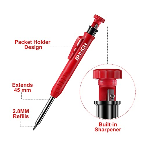 Enhon 4 Pack Carpenter Pencil Set with Sharpener, Black/Red/Yellow - color: Black, Red, Yellow