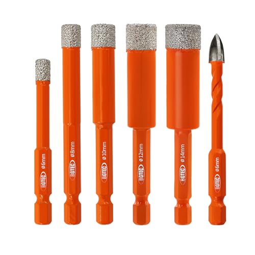 BGTEC Dry Diamond Drill Bits Set- Tile Drill Bit 1/4" 5/16" 3/8" 1/2" 9/16" with Quick Change Hex Shank and 1/4" Carbide Drill for Granite Marble Porcelain Ceramic，6pcs - size: Set 3