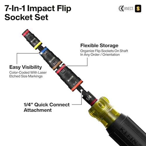 Klein Tools 65301KNECT Impact Socket Set, KNECT (S) 23-Piece SAE Pass-Through and Flip Socket Tool Set, Impact Driver Adapter, MODbox Tool Organization