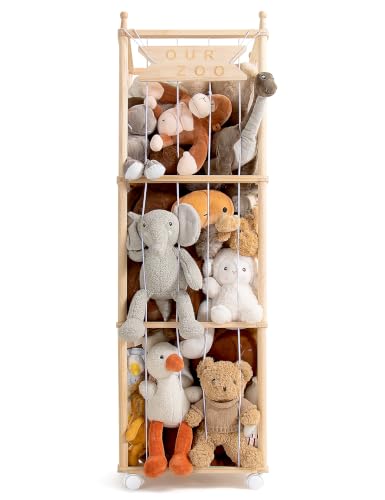 Mloong Stuffed Animal Storage,54in Wood Zoo Cage, Large Plush Toy Organizer - color: log color