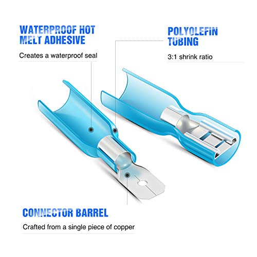 Nilight 250PCS Male Female Fully Insulated Heat Shrink Spade Terminal | Electrical Waterproof Wire Connectors for 22-16AWG 16-14AWG 12-10AWG Wires for Automotive Marine Wiring Project - color: 250Pcs Heat Shrink Spade Terminals