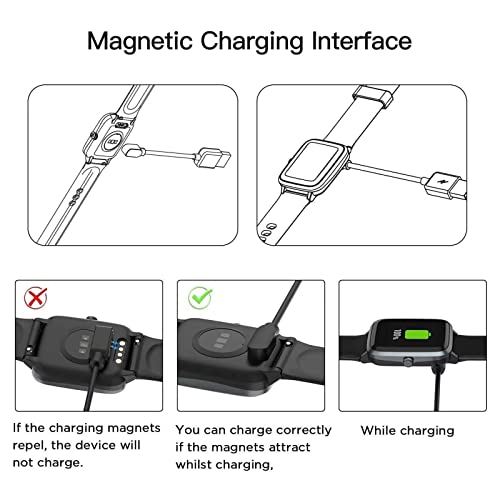 2Pcs 2-Pin Universal Black USB Data Charging Cable with Magnetic Charger Charging Mode for Smart Watch 2.84mm