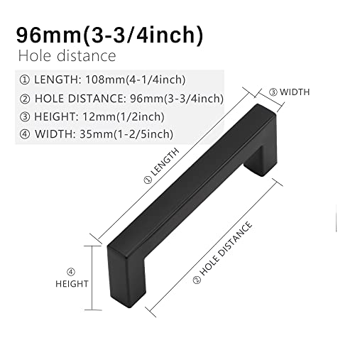 Cabinet Pulls Matte Black Cabinet Handles Square Drawer Pulls, 5 Pack 3-3/4 Inch Stainless Steel Kitchen Door Cupboard Cabinet Handles, Drawer Hardware Handles, 96mm Hole Centers - size: 3-3/4 inch Hole Centers(96mm)