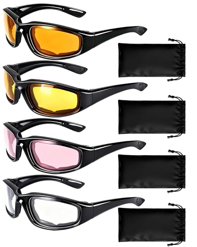 4 Pair Motorcycle Glasses Riding Glasses UV Protection Windproof And Dustproof Motorcycle Foam Cushion Goggles - color: Brown + Yellow + Clear + Pink