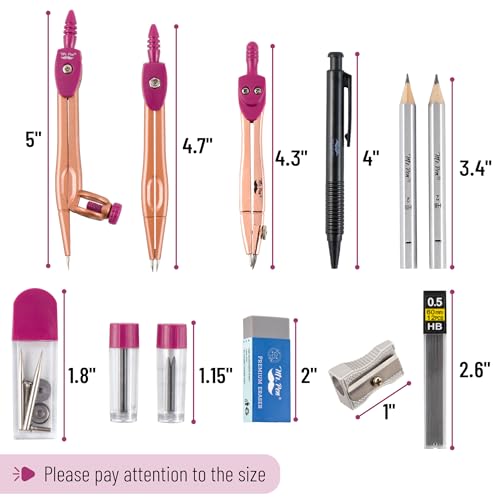 Mr. Pen- Geometry Set, 15 pcs, Rose Gold & Pink - color: Rose Gold & Pink