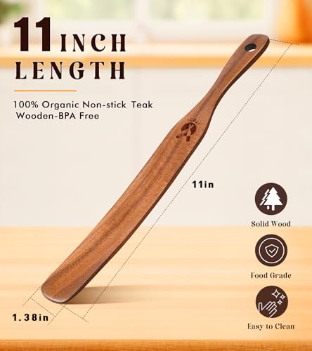 Skinny Spurtle for Sourdough Starter, Mixing, Reaching Bottom of Jar, Dough Whisk, Natural from High Moist Resistance Teak, Spurtles Kitchen Tools Wooden Kitchen Utensils for NonStick Cookware - size: 1Pcs