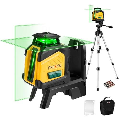 PREXISO 360° Laser Level with Tripod, 100Ft Dual Power Self Leveling Cross Line Laser- Wide Angle Vertical Line for Construction, Floor Tile, Renovation with Magnetic Base, Wall Panel Stand, Carry Bag