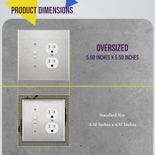 ENERLITES Combination Toggle & Duplex Metal Wall Plate, Oversize, Silver - color: Stainless Steel, size: Over-Size
