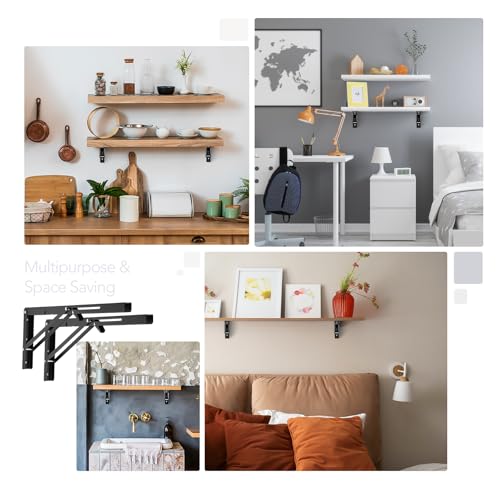 Ravinte Matte Black Folding Shelf Brackets, 18 Inch, 2 Pack - size: 18 Inch