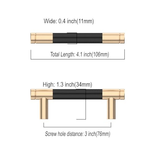 Asidrama 10 Pack 3 Inch(76mm) Matte Black Cabinet Pulls Knurled Cabinet Handles Gold Cupboard Handles Kitchen Cabinet Hardware for Cupboard Drawer Pulls - color: Black-Gold, size: 3" Hole Center, style: 10 Pack