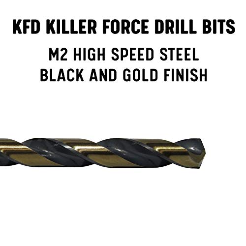 Drill America KFD3/64P12 KFD3/64 HSS Split Point Killer Force Jobber Length Drill Bit, 3/64", Black and Gold (Pack of 12) - KFD3/64P12 - size: 3/64"