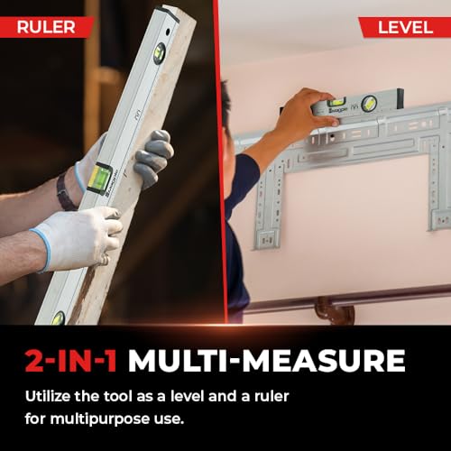 Magpie 12-Inch Magnetic Level and Ruler, 180/90/45 Degree Bubbles, Mechanical Torpedo Level, Shock Absorbing End Caps, Measurement in Inches and Centimeters