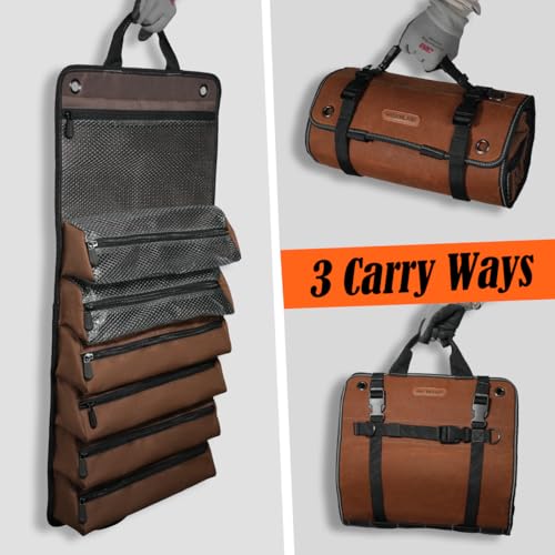 WELKINLAND Heavy-Duty Waxed Canvas Tool Roll, 7-Pocket 15L Tool Bag Roll
