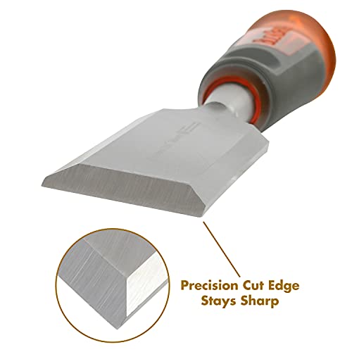 Buck Bros. 74818 1-1/2 Inch Wood Chisel, Full Tang Wood Carving Tools, Woodworking Tools for Carpentry, Trim Work, and DIY Projects, Hardened Steel Blade, Beveled Edge, Durable Non-Slip Handle - size: 1-1/2 Inch