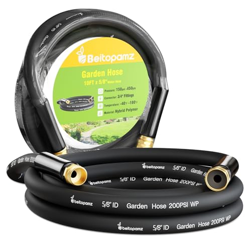 Beitopamz Short Garden Hose 10 ft x 5/8 in Male to Female Heavy Duty Small Water Hose Extender Connector, Lightweight Rubber Hybrid Leader Hose, Leak-Free Connections, 3/4'' Brass Fittings, Black - size: 10ft Male to Female