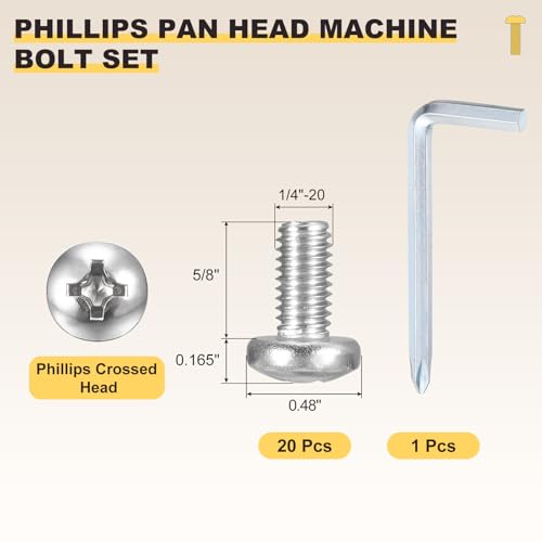 METALLIXITY Phillips Pan Head Bolt&Wrench Kit 1/4"-20x5/8 20Pcs - size: 1/4"-20x5/8"