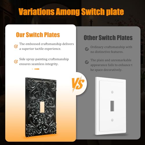 Decorative Light Switch Plate Covers Black Flower Elegant 3D Floral Embossed 1 Gang Light Switch Cover Plate Single Toggle Wall Plate Outlet Covers Faceplate for Bedroom Home Decor - color: Black, size: 1-Gang Toggle/ 5 x 3 IN
