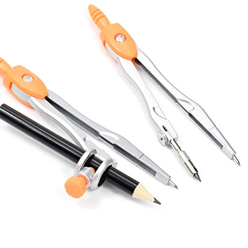 Unjoo Geometry Set 10 Pcs Student Supplies, Protractor and Compass (Orange） - color: Orange
