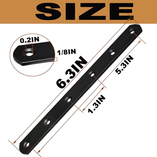 20Pack Straight Brackets Black, 6.5Inch 160MM Mending Plate Metal Brackets for Brace, Heavy Duty Joining Plates for Wood Fence Bookcase Cabinet, Straight Brace Repairing Mending Plates - size: 6.3 Inch (20 Pack)