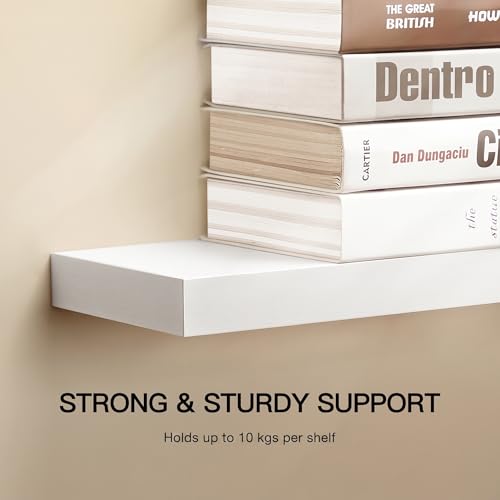Amada 24 Inch Floating Shelves with Invisible Brackets, Set of 2, White | Wall Shelves with Hidden Bracket, Solid MDF Wood, 22 lbs Max Load per Shelf, Easy to Assemble, Multi-Wall Compatible - color: White, size: 24 inches
