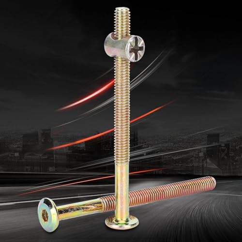 M6 X 90mm Bed Frame Bolts Set, 10Pack Dowel Furniture Bolts and Barrel Nuts, Steel Furniture Screws, Bed Hardware Replacement Kit for Beds Chair Spare Connector Parts - size: 90mm