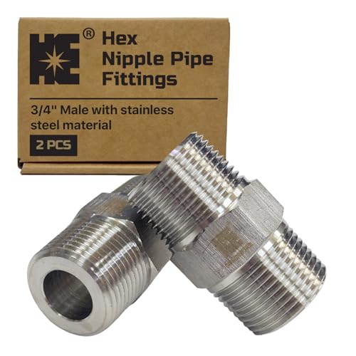 Cosmostar 2 PCS 3/4" Male Hex Nipple Pipe Fittings, 304 Stainless Steel NPT Threaded Pipe Connector, Durable Pipe Adapter for Plumbing & Industrial Use - size: 3/4" NPT-2pcs