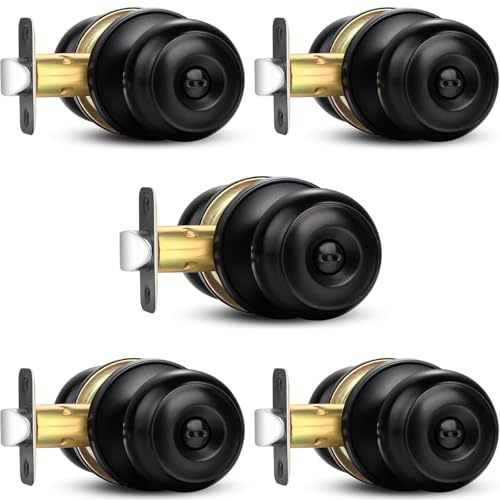 Privacy Door Knob, 5 Pack Black Round Keyless Doorknobs Interior Lockset - color: Matte Black