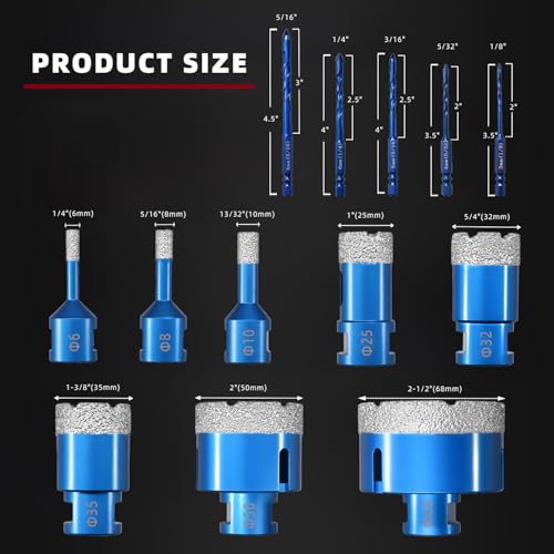 13 Pcs Diamond Core Hole Saw & Carbide Drill Bits Set 6-68 Mm M14 Threads