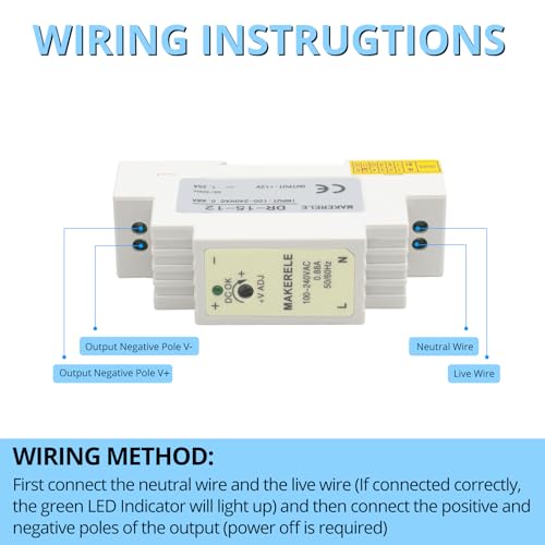 MAKERELE 15W DR AC to DC Slim DIN Rail Power Supply 12V - style: 15W-12V