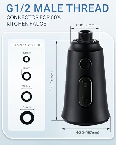 Kitchen Faucet Head Replacement – 304 Stainless Steel 3-Mode Pull Down Spray Head with 13 Adapters, Compatible with Moen Delta Kohler American Standard, Easy DIY Install, Matte Black - color: Matte Black