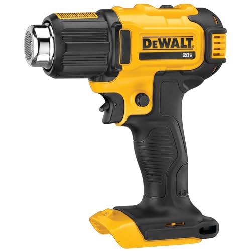 DEWALT 20V MAX Heat Gun, Cordless, Up to 990 Degrees, 42 Minutes of Run Time, LED Light, Heatgun with Flat and Hook Nozzle Attachments,Tool Only (DCE530B)